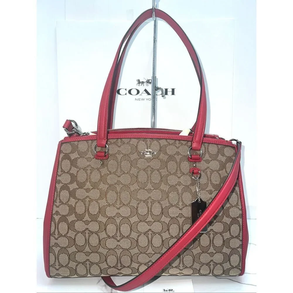 🔥🎁NWT! Coach STANTON Carryall Handbag Sig Canvas Khaki/True Red Msrp:$375.00